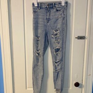 American Eagle Curvy Super High Rise Jeggings Distressed Light Blue